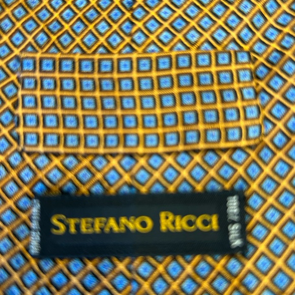 Stefano Ricci Blue and Gold Geometric Tie, 100% Silk, Made in Italy - Picture 2 of 9